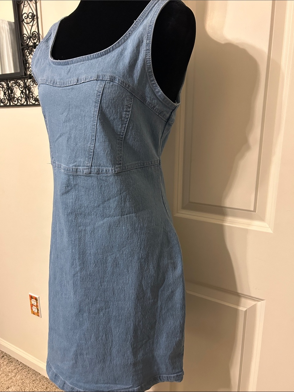 NWT Juniors Classic Light Blue Denim Tank Mini Dress - Picture 3 of 5